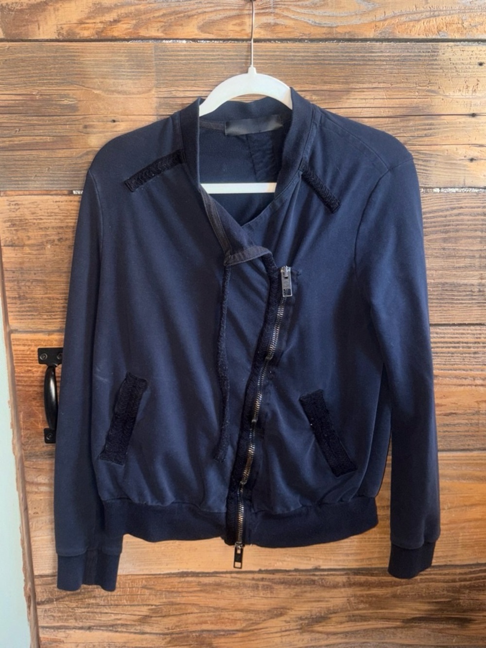 Superfine Made in Italy Black Asymmetrical Zip Bomber Jacket
